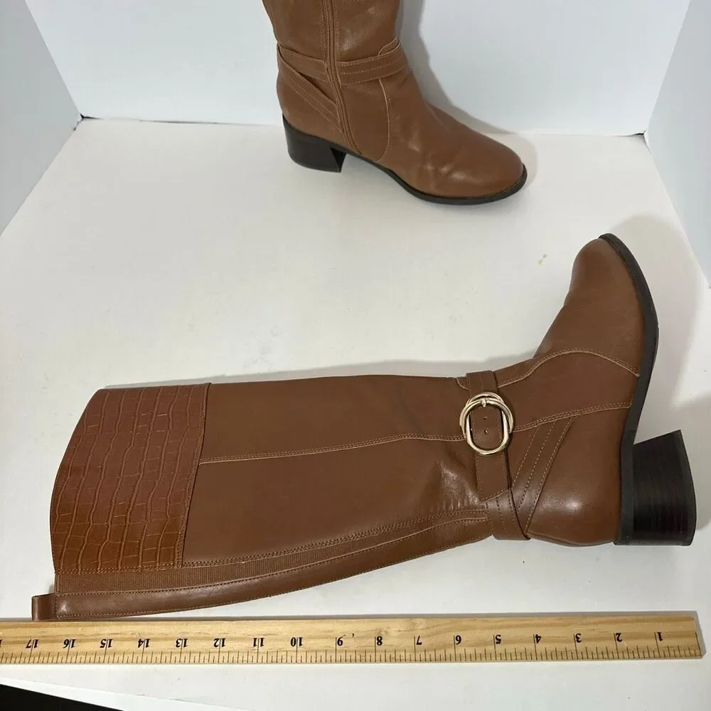 Marc Fisher Knee High Croc-Print Brown Boot | Women Size 6 ½ W
